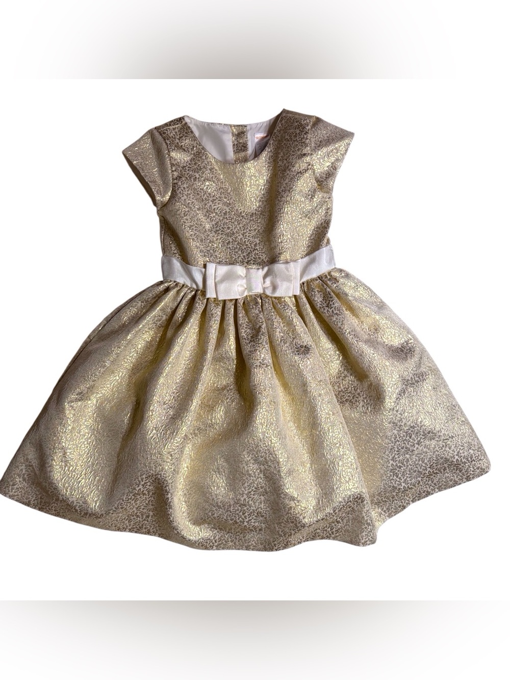Gymboree Shimmery Gold Bow Waist Party/Holiday Dress girls size 6 EUC